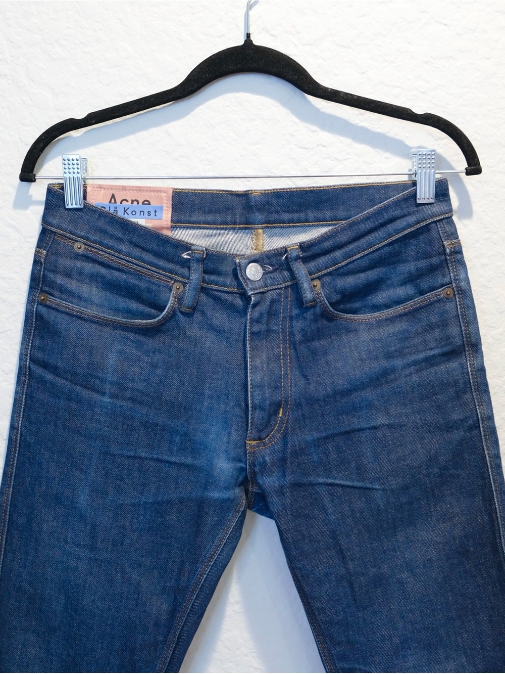 Acne Studios Blå Konst Max Indigo Jeans Size 30x29 Slim Fit Low Rise Zip Italy - Picture 3 of 9